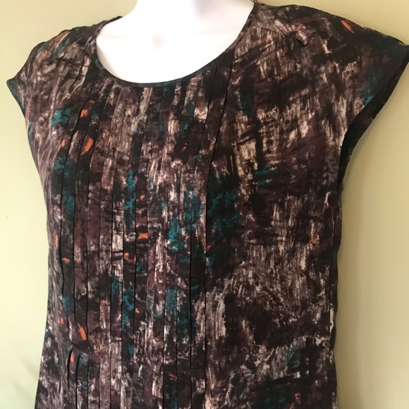 Talbots Brown Print Pleat Career Blouse - Picture 6 of 8